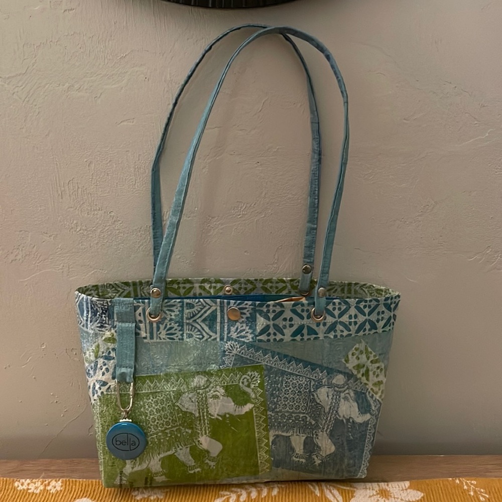 Sara Bella upcycled elephant tote hand made from upcycled materials